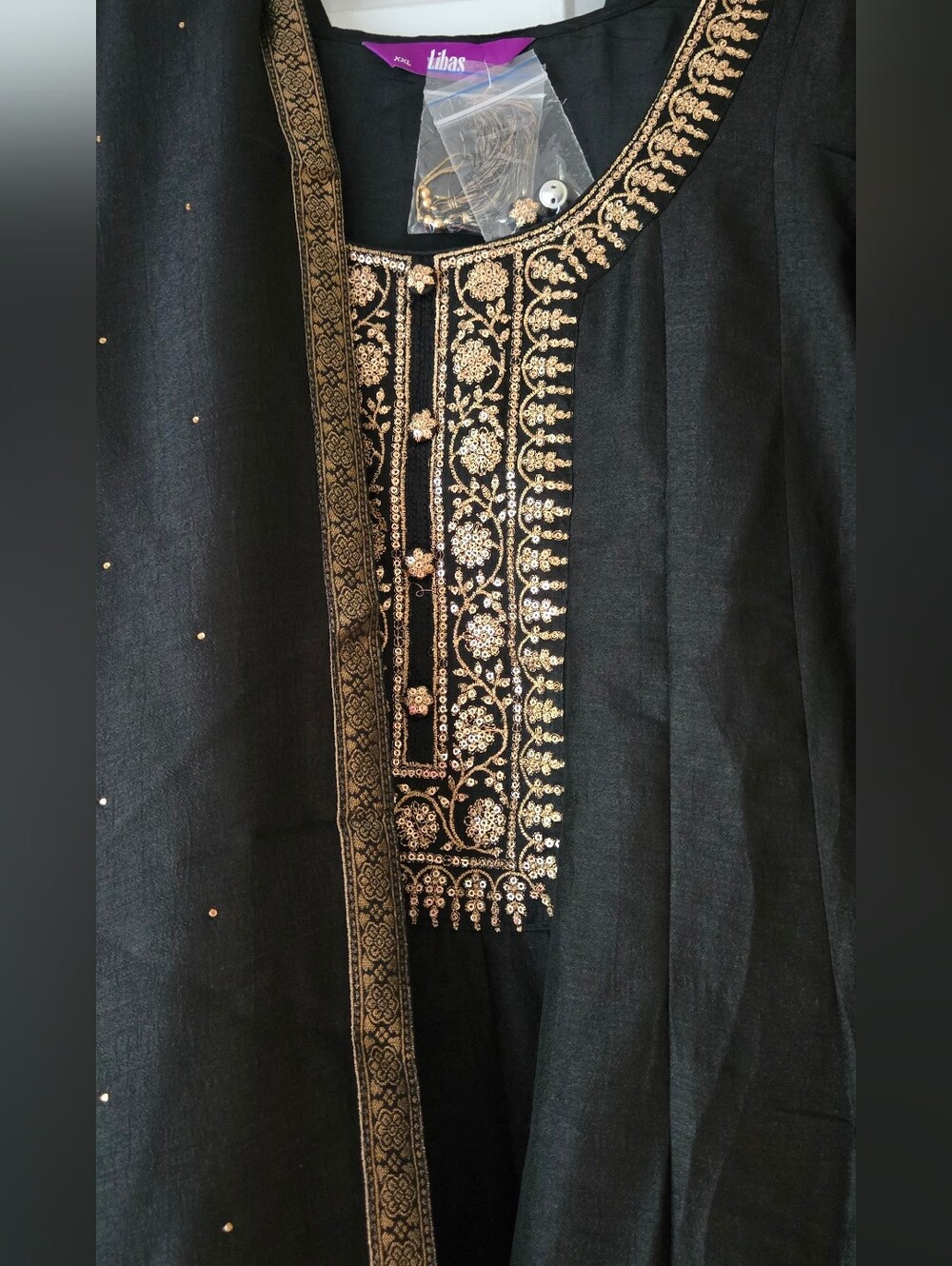 Libas Black Gold Embroidered Anarkali Kurta Set Dupatta Indian Size Xxl - Picture 6 of 9